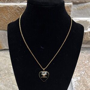 Celine Black & Gold Heart Pendant Necklace